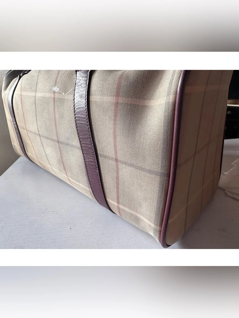 Authentic Burberry House Check Boston Duffel Travel Bag 35 Vintage